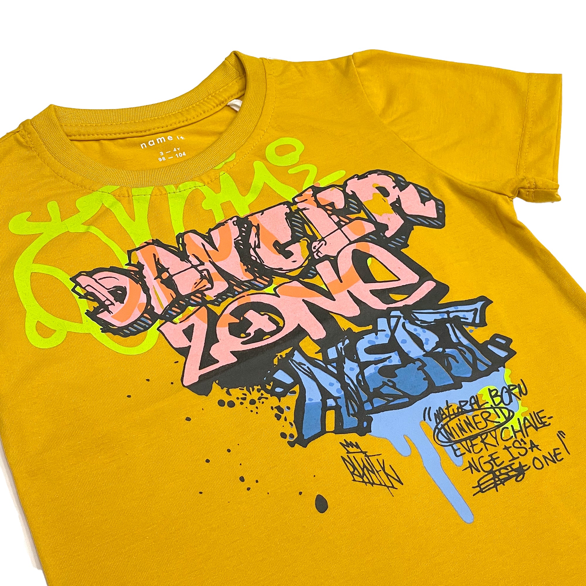 Kids' Yellow "Danger Zone" Graffiti Graphic T-Shirt